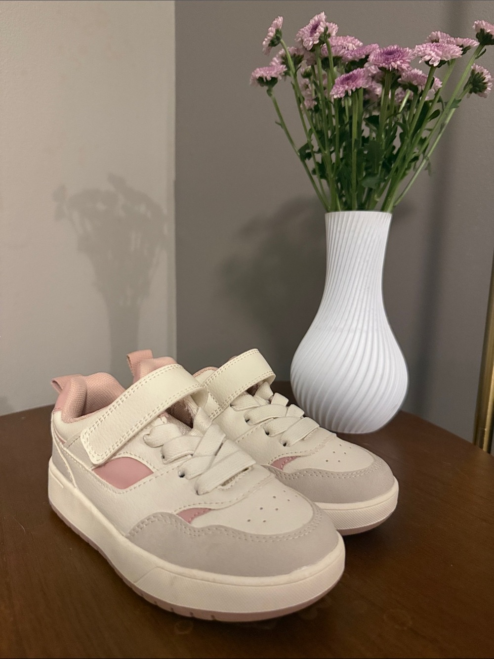 Cream and Pink Kids Sneakers with Velcro strap